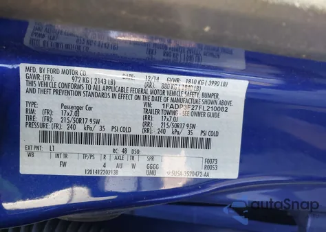 2015 Ford Focus Se из США, поврежденный, VIN 1FADP3F27FL210082